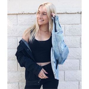 True IMG Two Tone Denim Truck Jacket Women’s Small Jean & Black